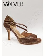 Scarpe da Ballo Stampato Oro Suola Cuoio Tacco 90B