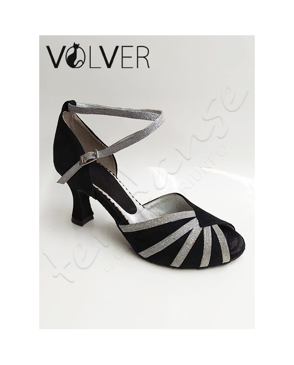 Scarpe da Ballo Donna Camoscio Nero Fisher Argento Suola Camoscio Tacco 70R