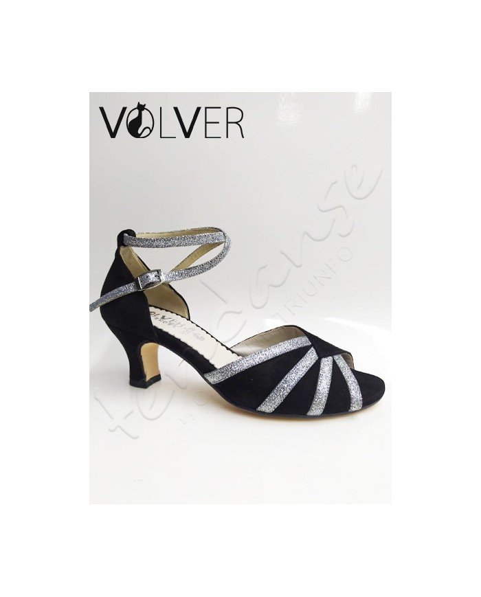 Scarpe da Ballo Donna Camoscio Nero Brill Argento Tacco 50M Suola Cuoio *OFFERTA*