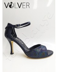 Scarpe da Ballo Lame Blue Pelle Blue Tacco 90B Suola Cuoio *OFFERTA*
