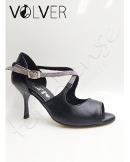 Scarpe da Ballo Pelle Nera Galassia Cotton Tacco 90B ABS Suola Cuoio