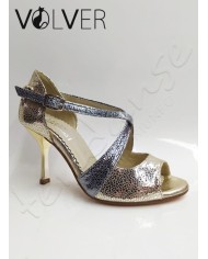 Scarpe da Ballo Donna Stampato Platino & Argento Suola Cuoio Tacco 80S Spruzzato