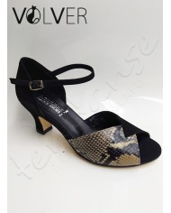Scarpe da Ballo Donna Camoscio Nero Pitonato Tortora Suola Cuoio Tacco 50M .