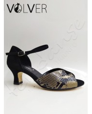 Scarpe da Ballo Donna Camoscio Nero Pitonato Tortora Suola Cuoio Tacco 50M .