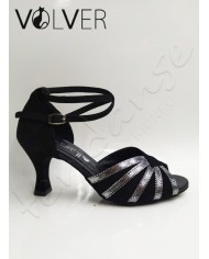 Scarpe da Ballo Donna Camoscio Nero Lame' Fucile Suola Camoscio Tacco 70P