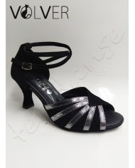 Scarpe da Ballo Donna Camoscio Nero Lame' Fucile Suola Camoscio Tacco 70P