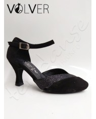 Scarpe da Ballo Donna Camoscio Nero Lame Brill Nero Suola Camoscio Tacco 70P