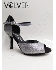 Scarpe da Ballo Brill Argento Brill Nero Suola Camoscio Tacco 90B