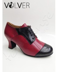 Scarpe da Ballo Donna Pelle Bordeaux Pelle Nera Suola Camoscio Tacco 50C