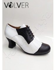 Scarpe da Ballo Donna Pelle Bianca Pelle Nera Suola Camoscio Tacco 50C.
