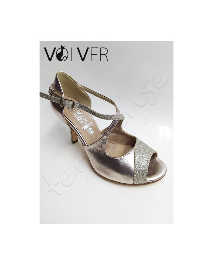 Scarpe da Ballo Donna Brill Flash Pelle Platino Suola Cuoio Tacco 80S
