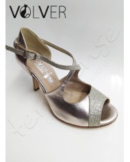 Scarpe da Ballo Donna Brill Flash Pelle Platino Suola Cuoio Tacco 80S