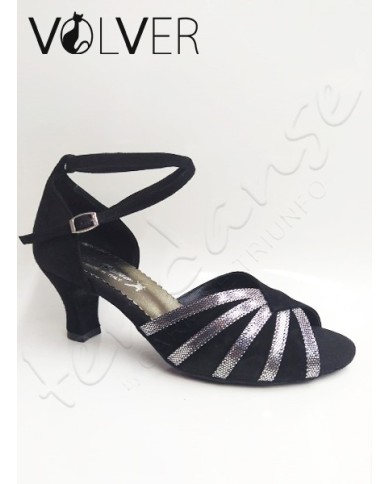 Scarpe da Ballo Donna Camoscio Nero Lame Fontanella Suola Camoscio Tacco 50M
