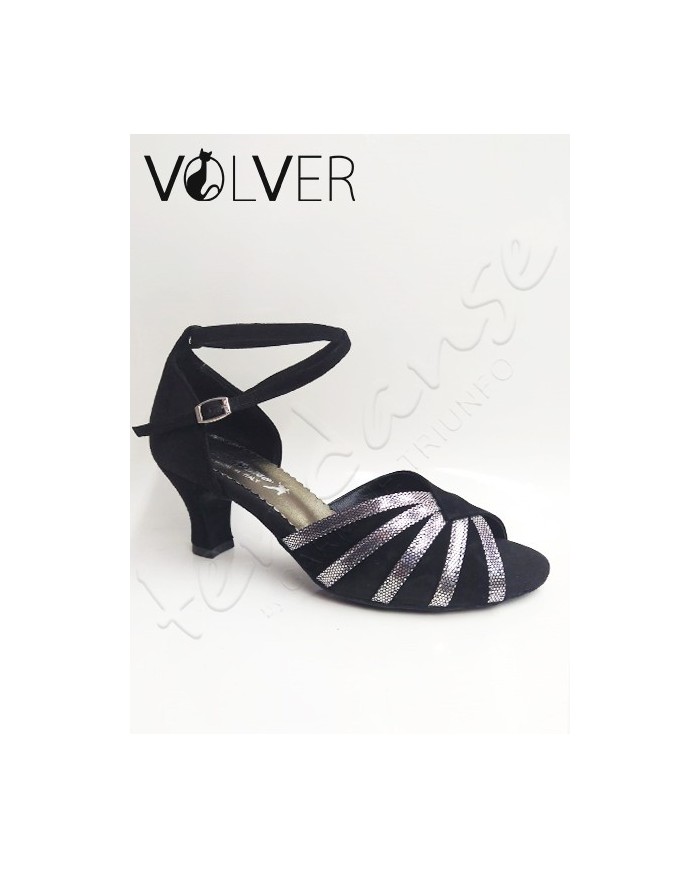 Scarpe da Ballo Donna Camoscio Nero Lame Fontanella Suola Camoscio Tacco 50M