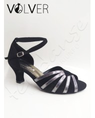 Scarpe da Ballo Donna Camoscio Nero Lame Fontanella Suola Camoscio Tacco 50M