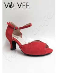 Scarpe da Ballo Donna Ballroom B Camoscio Rosso Brill Rosso Suola Camoscio Tacco 50M
