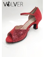 Scarpe da Ballo Donna Ballroom B Camoscio Rosso Brill Rosso Suola Camoscio Tacco 50M