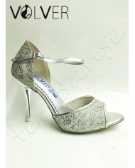 Scarpe da Ballo Merletto Metal Argento Camoscio Tacco 90S ABS