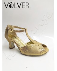 Scarpe da Ballo Donna Metal Perla Lame' Oro Suola Camoscio Tacco 50M