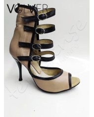 Scarpe da Ballo Pelle Rosa Pelle Nera Suola Camoscio Tacco 90S ABS