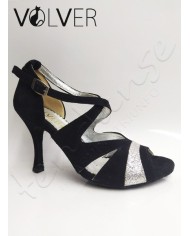Scarpe da Ballo Camoscio Nero Luminor Silver Suola Camoscio Tacco 90B