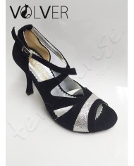 Scarpe da Ballo Camoscio Nero Luminor Silver Suola Camoscio Tacco 90B