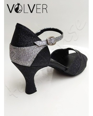 Scarpe da Ballo Donna Brill Nero Brill Argento Suola Camoscio Tacco 70R
