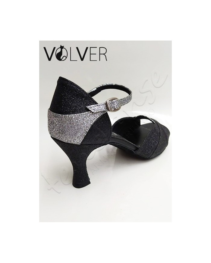 Scarpe da Ballo Donna Brill Nero Brill Argento Suola Camoscio Tacco 70R