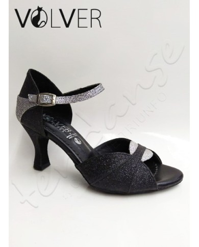 Scarpe da Ballo Donna Brill Nero Brill Argento Suola Camoscio Tacco 70R