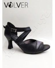 Scarpe da Ballo Donna Pelle Nera Brill Fucile Suola Camoscio Tacco 70R