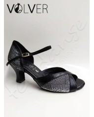 Scarpe da Ballo Donna Plisse' Fucile Pelle Nera Suola Camoscio Tacco 50M