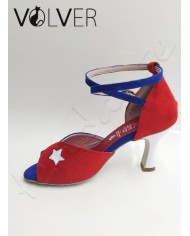 Scarpe da Ballo Donna Camoscio Cobalto Bianco Rosso Suola Camoscio Tacco 70P