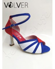 Scarpe da Ballo Donna Camoscio Cobalto Bianco Rosso Suola Camoscio Tacco 70P