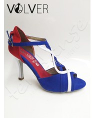 Scarpe da Ballo Camoscio Rosso Camoscio Cobalto Pelle Bianca Suola Camoscio Tacco 90B