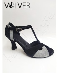 Scarpe da Ballo Donna Camoscio Nero Fisher Argento Tacco 70R *OFFERTA*