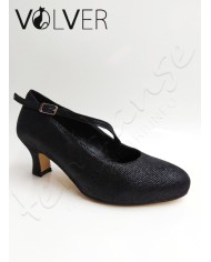 Scarpe da Ballo Donna Lamè Nero Tacco 50M *OFFERTA* Suola Cuoio