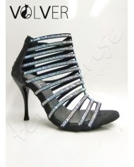 Scarpe da Ballo Raso Nero Strass Suola Camoscio Tacco 90S ABS